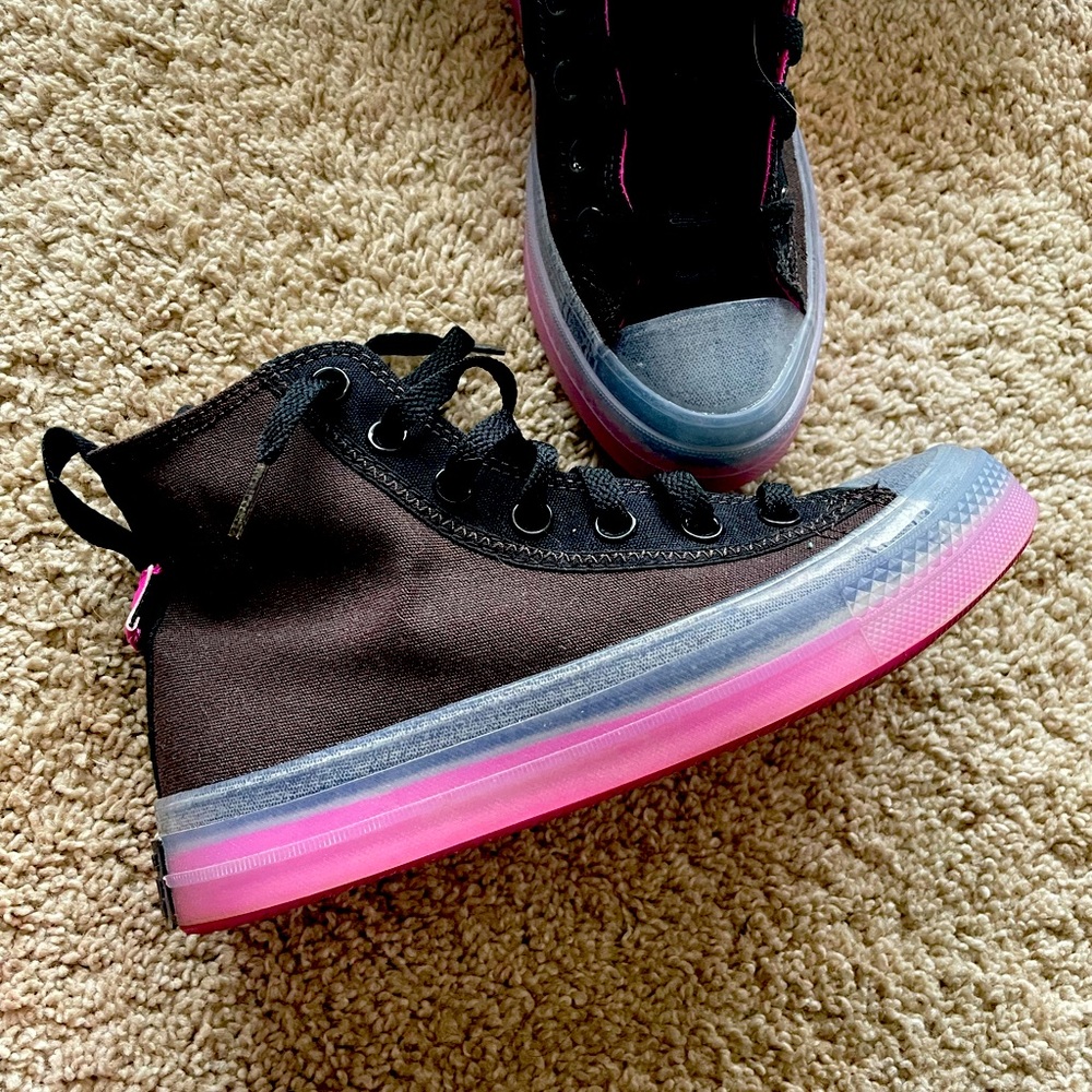 Stylish Black and Pink High-Top Sneakers